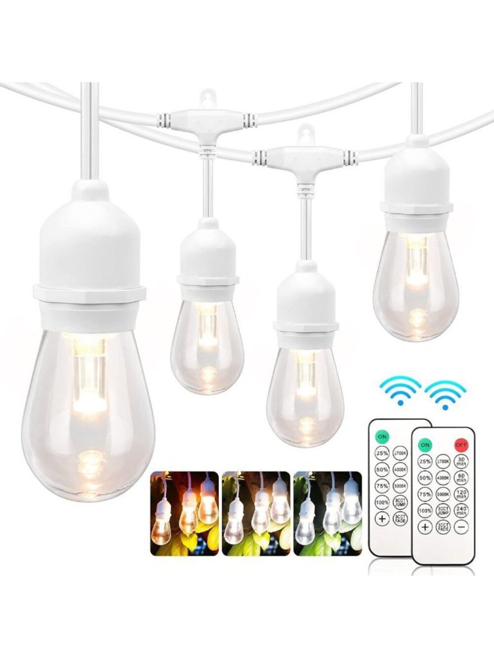 48FT Outdoor String Lights with Remote, 3 Modes, 3 Colors - Perfect for Patio